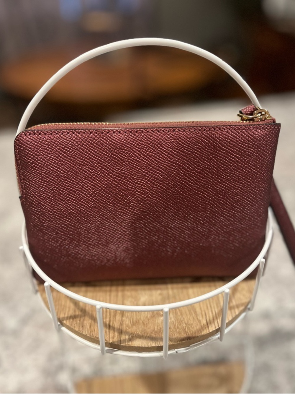 Coach Shimmer Burgundy Leather Wristlet - Picture 3 of 9